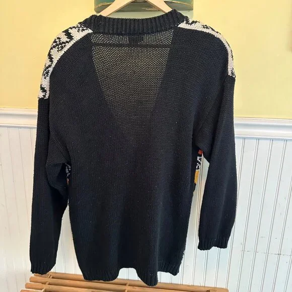 Canteen M Vintage Oversized Cardigan Sweater Geometric Pattern Black/Yellow - Picture 2 of 5